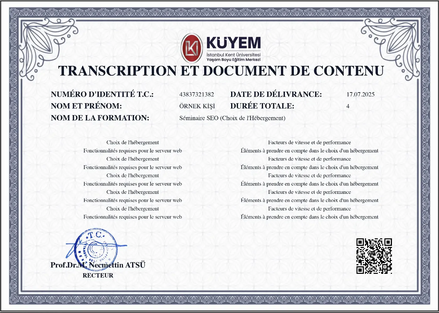 Eğitim Fransızca Transkripti