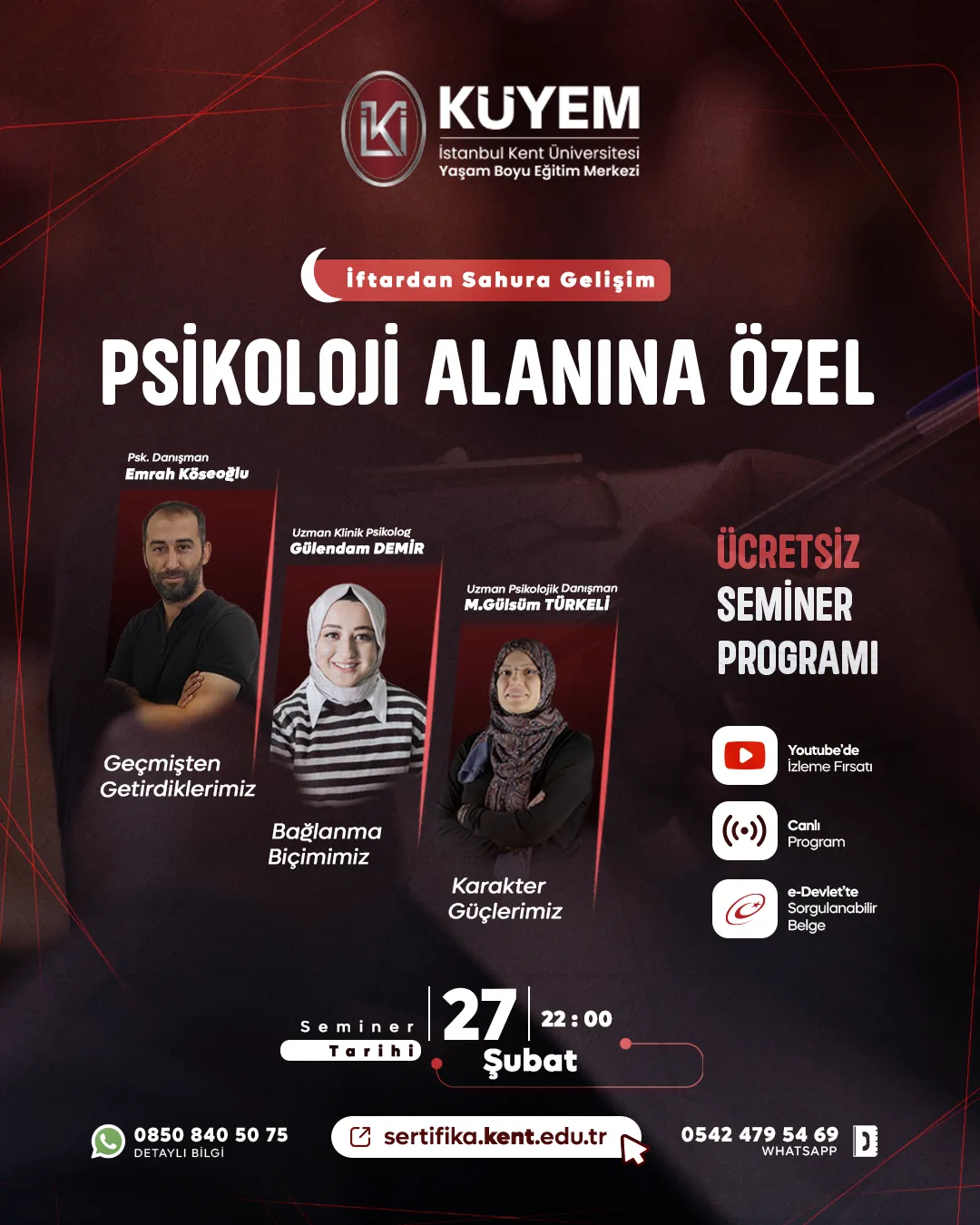 Psikoloji Alanına Özel Ücretsiz Seminer Programı