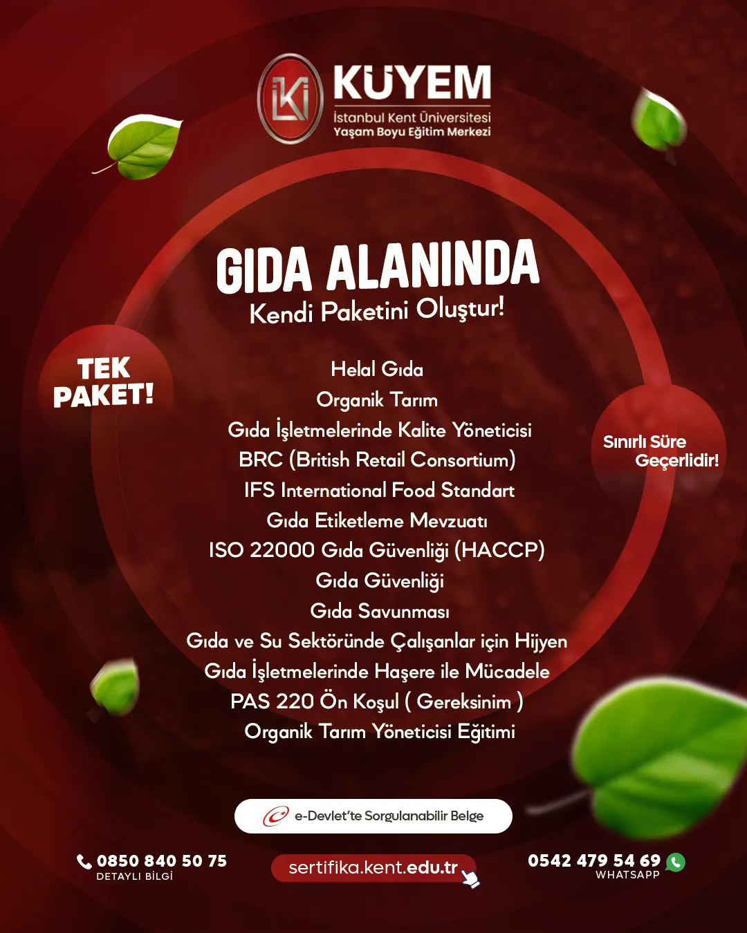 Gıda Alanına Özel Eğitimler - Kendi Paketini Oluştur!