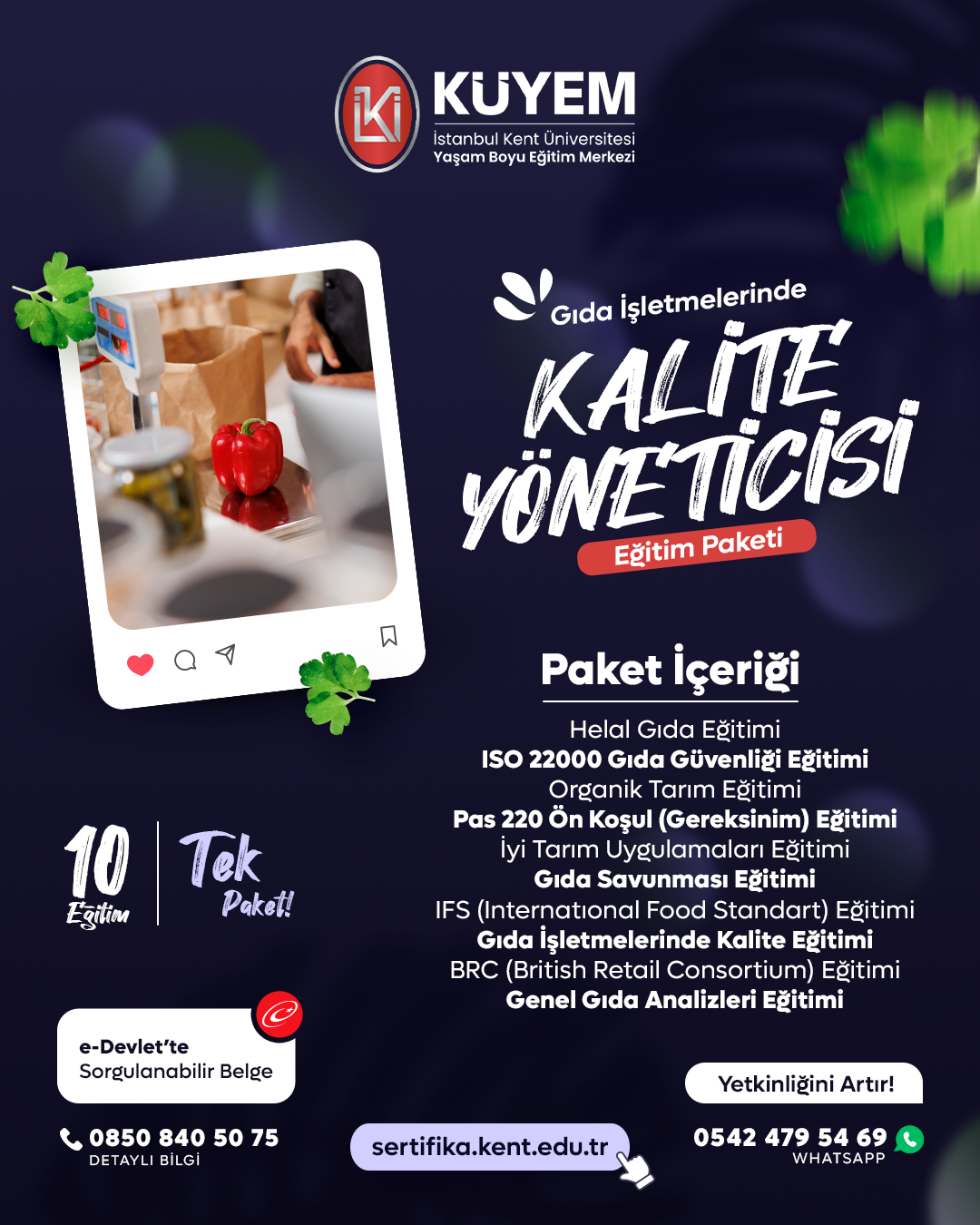 Gıda İşletmelerinde Kalite Yöneticisi Eğitim Paket Programı