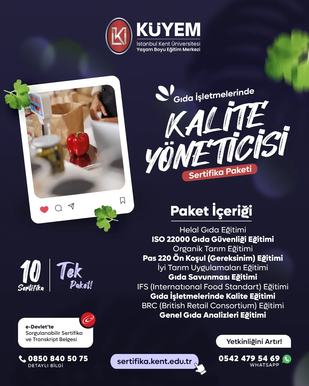 Gıda İşletmelerinde Kalite Yöneticisi Sertifika Paket Programı