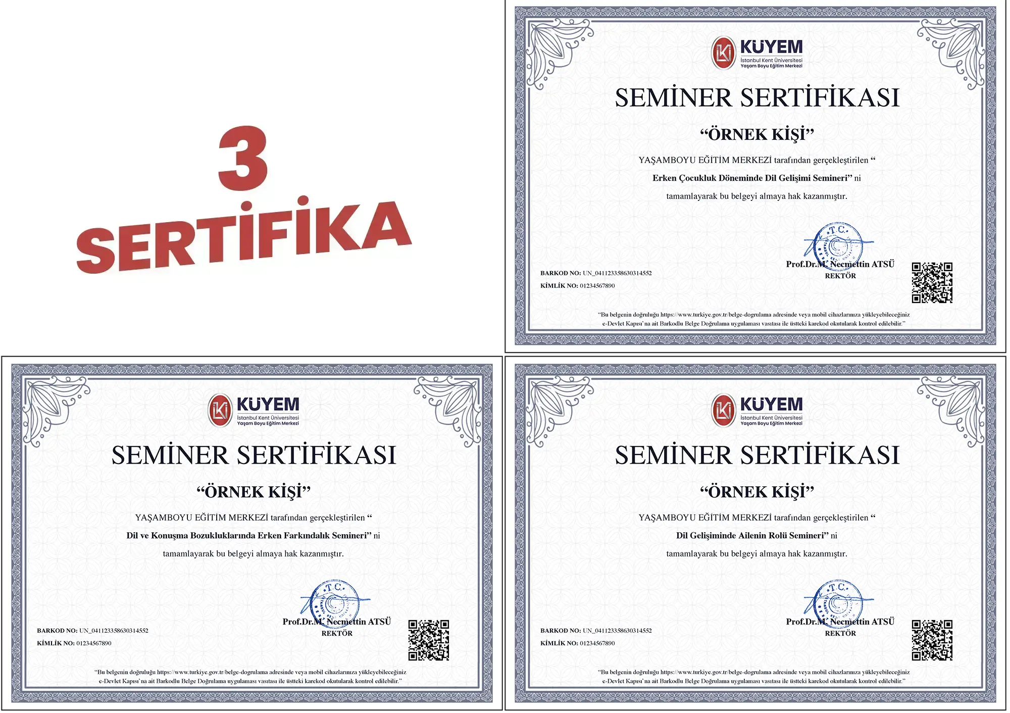Dil Gelişiminde Ailenin Rolü / Erken Çocukluk Döneminde Dil Gelişimi / Dil ve Konuşma Bozukluklarında Erken Farkındalık Üçlü Sertifika
