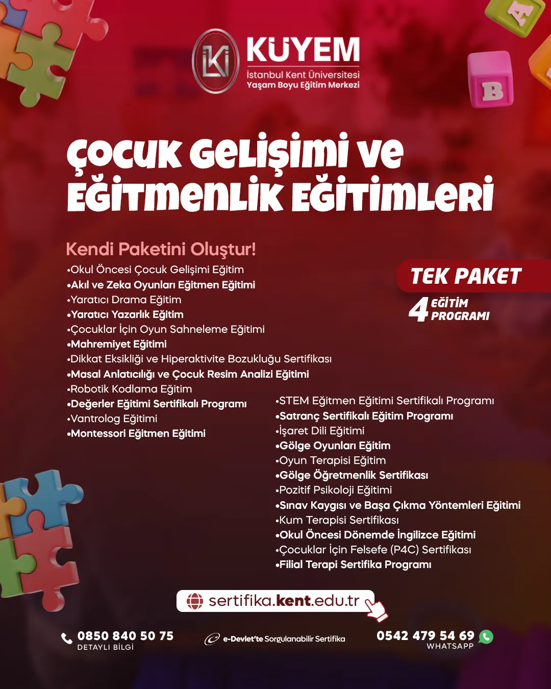 Çocuk Gelişimi ve Eğitmenlik Eğitimleri - Kendi Paketini Oluştur!